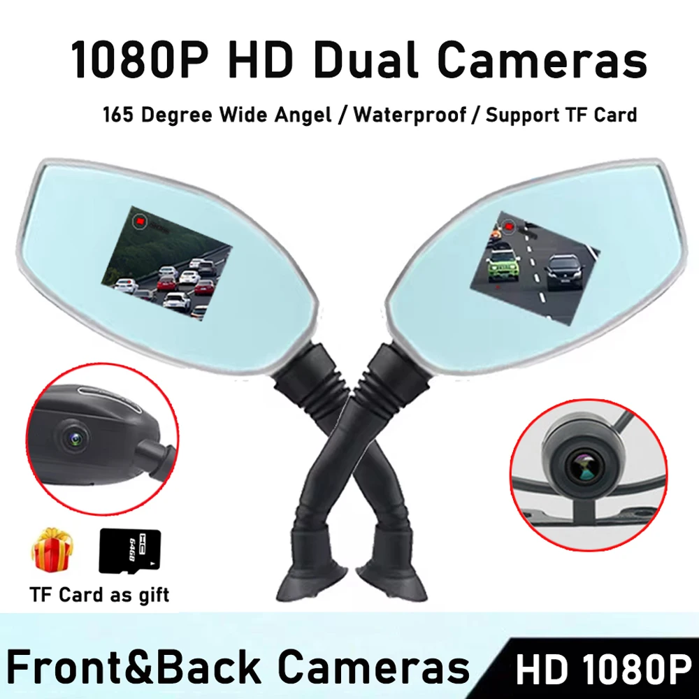 Dual 1080P Full HD Motorcycle Dashcam DVR Dual Lens Front Rear View Mirror Camera 165 Degree Wide Angel Digital Video Recorder