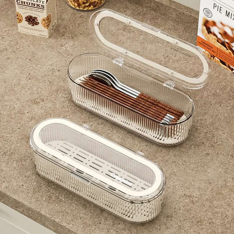 Dustproof Chopstick Storage Box, Kitchen, Restaurant, Spoon, Fork, Cutlery, Storage Box, Light, Luxurious, Transparent