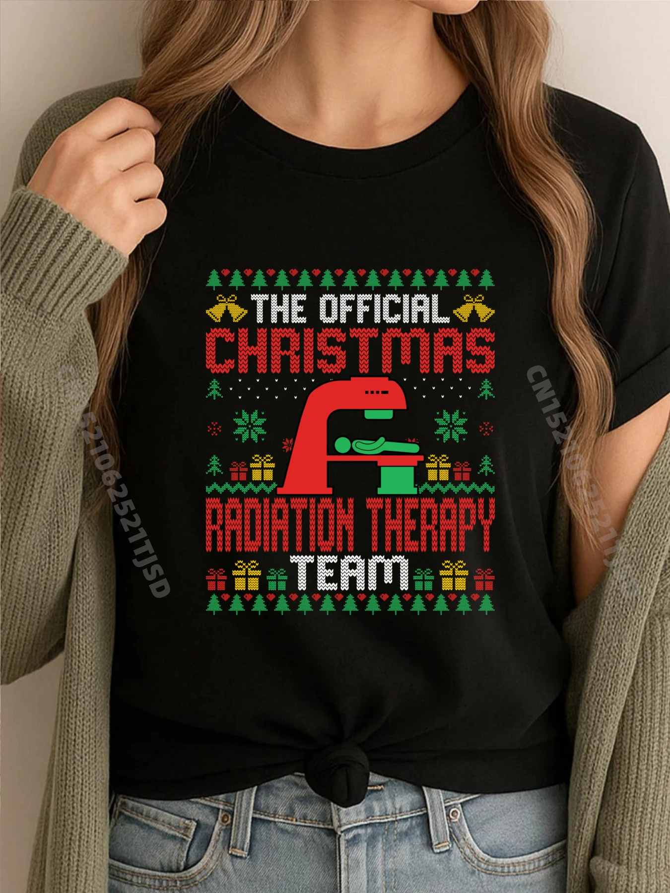 

Christmas Radiation Therapy Team Radiation Therapist Xmas Blue And White Graphic T Shirts Camiseta Masculina Vintage Style