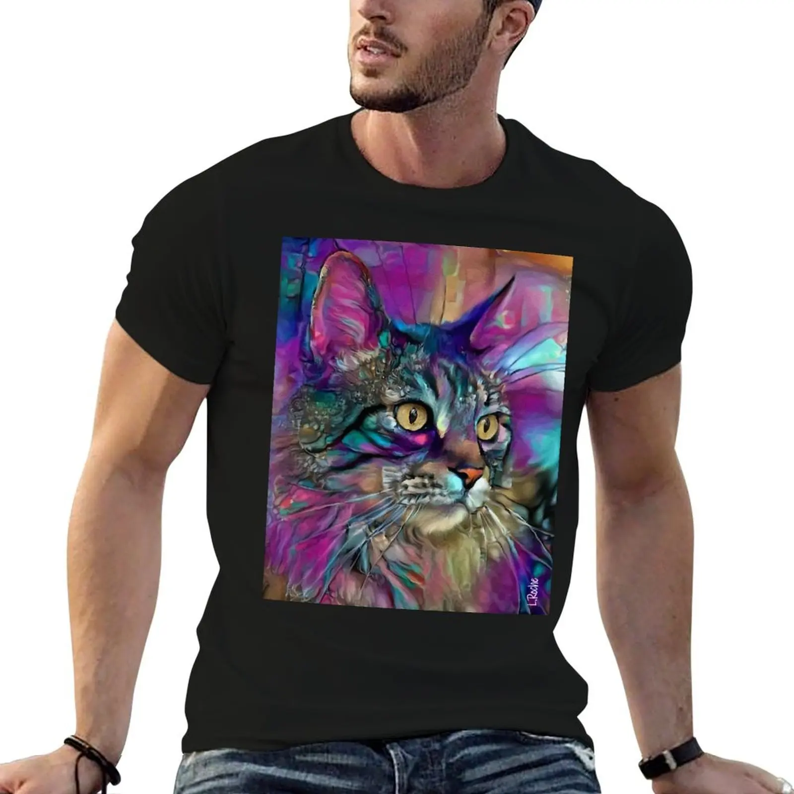 T-shirt Performance Dry Fit avec peintures de Luigi, chat, cat, vhat, lea roche
