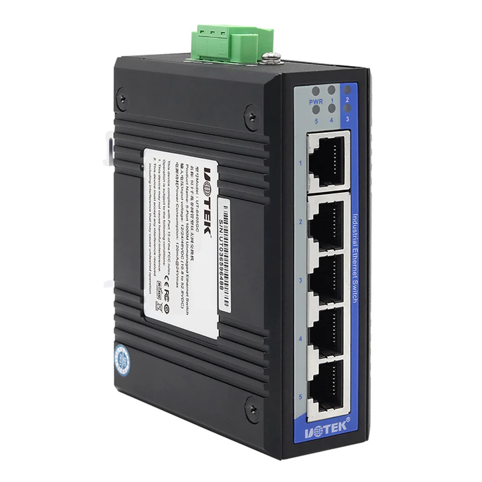 

UOTEK 1000M 5 портов RJ45 Сетевой гигабитный неуправляемый промышленный коммутатор Ethernet DIN-рейка IP40 Полный полудуплекс UT-6405GC