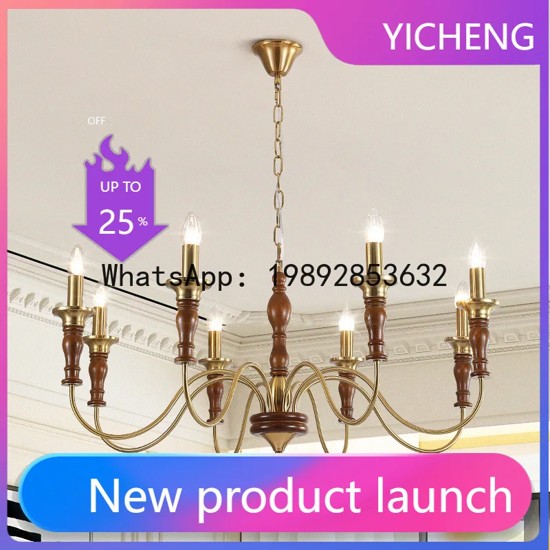 DD retro solid wood candle light master medieval living room high-end chandelier simple master bedroom room chandelier