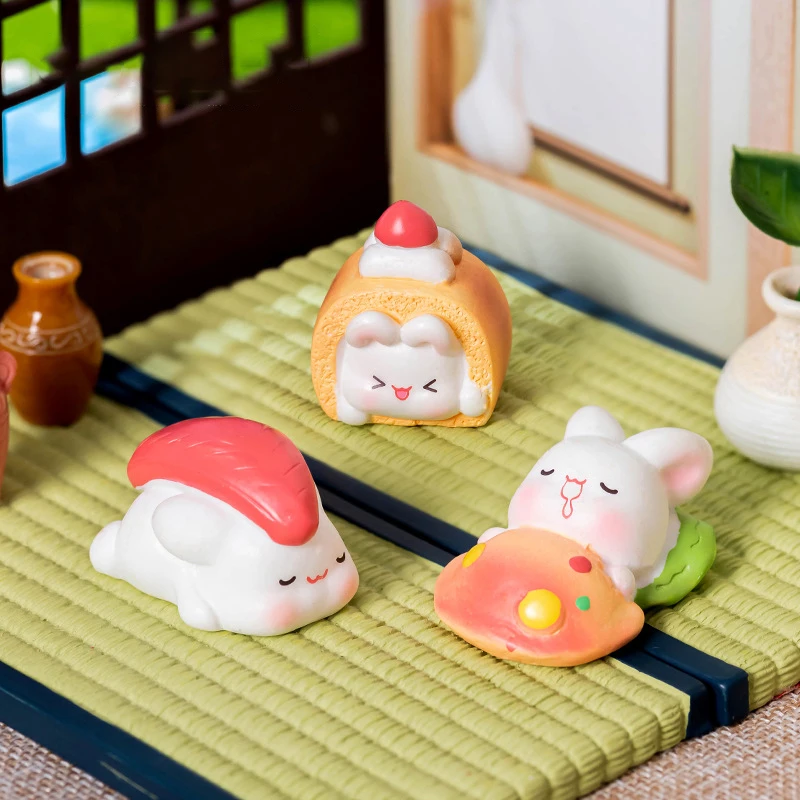 Cartoon Cake Roll Rabbit Mini Landscape Ornament DIY Home Kitchen Food Toy Miniature Figurines Decoration Accessories Gifts