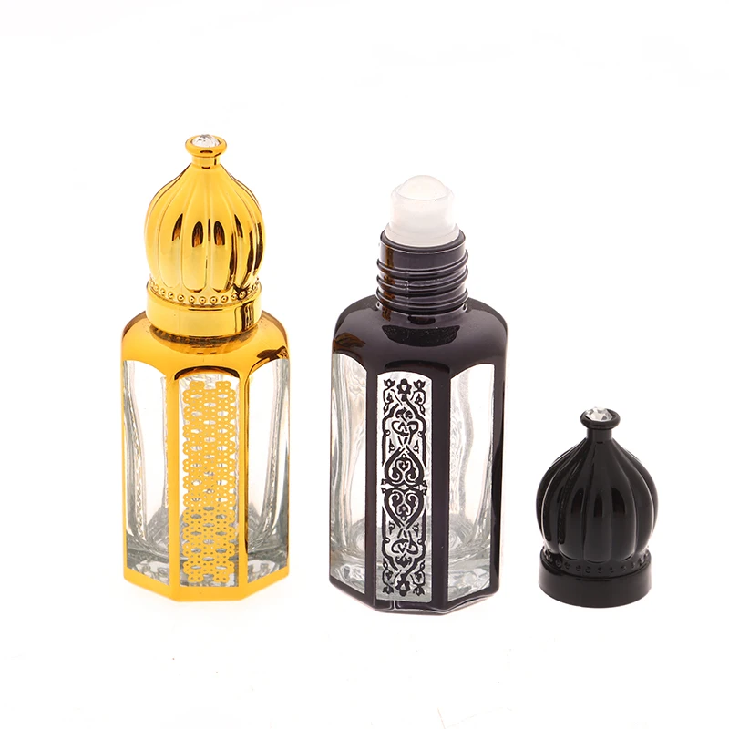 6/9/12ml Portable Glass Roll On Bottles For Essential Oil Arabic Golden Refillable Perfume Bottles Empty Roller Ball Containers