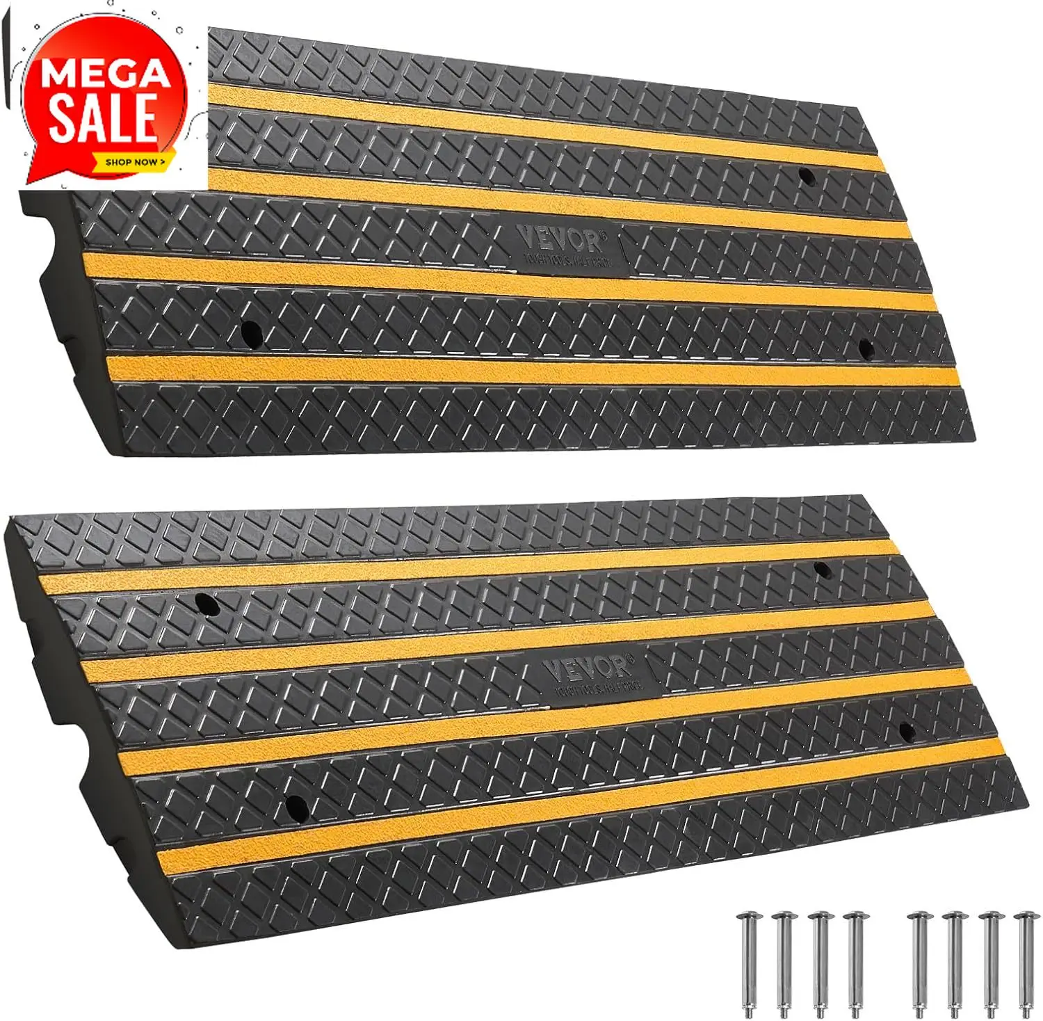 Car Driveway Rubber Curb Ramp, 2 Pack 48.8-inch-Long Heavy Duty Low Profile Slope Ramps, 2.6’’ Rise, 33069 lbs Load Capacity, Re