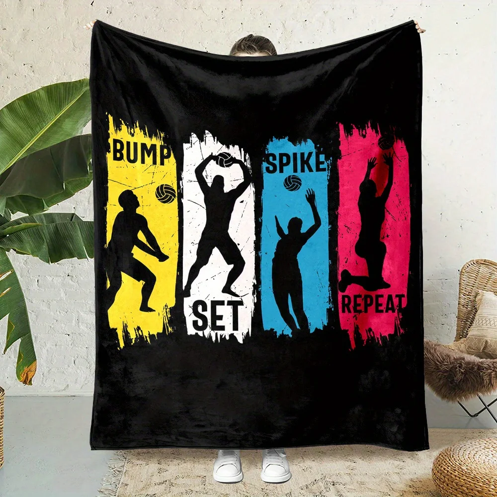 Volleyball Spiking Action Collection Print, All-Season Lightweight Nap/Office Throw Blanket, Family Blanket, Gift for Family and