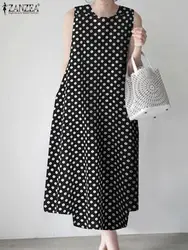 ZANZEA Bohemian Point Dot Printed Dress Women Summer Vestidos 2024 Elegant Sexy Sleeveless Casual Loose Vintage Beach Sundress