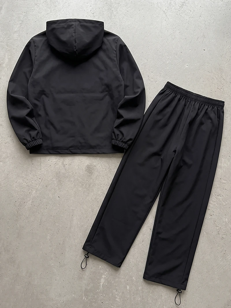 Herren Trendiger 2-Teiliger Trainingsanzug Set Kapuzenjacke mit Reißverschluss Windbreaker Mantel Oberteil Schnelltrocknende Sportliche Jogginghose – Detail 7