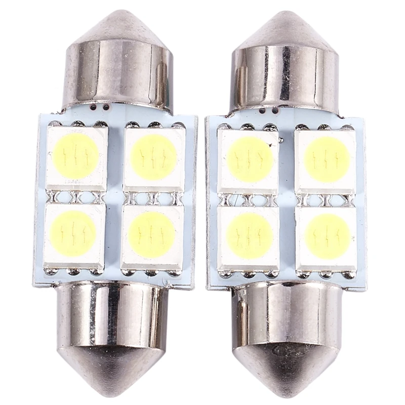 DC 12V 31mm 4 5050 SMD Car Interior Dome Festoon LED Light White 2 Pcs