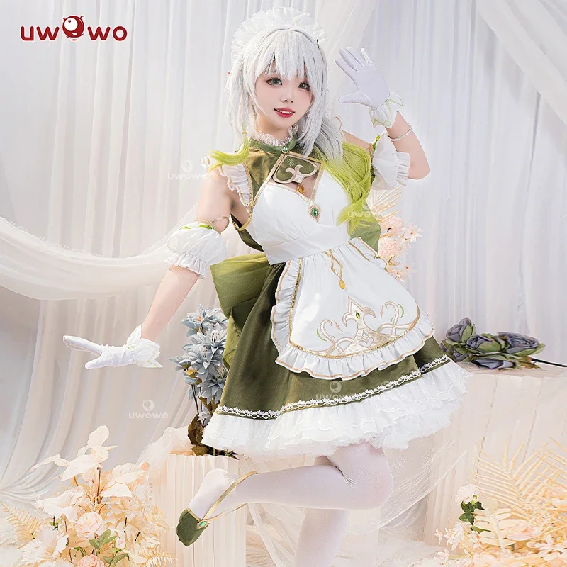 In stock Nahida cosplay Genshin impact cosplay fanart Nahida cute maid cosplay maid dress ice-green Halloween outfit