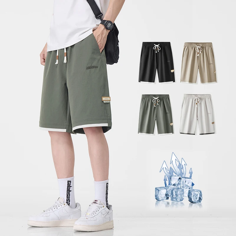 

Brand Clothing 2026 Men's Ice Silk Loose Fit Casual Pants Summer Breathable Quick Dry Lightweight Trousers Military Green Black