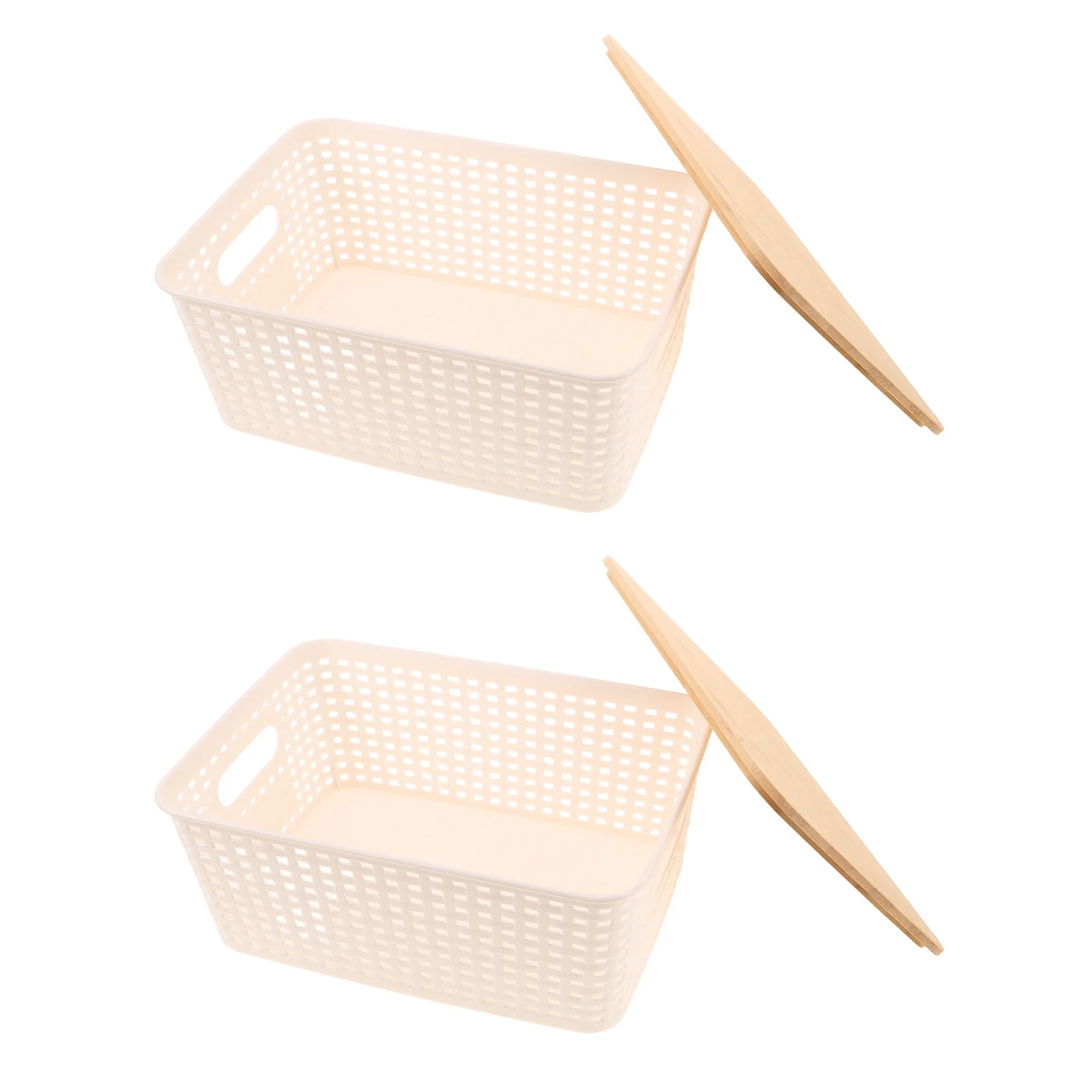 

Набор из 2 органайзеров для кухонной столешницы: корзина из искусственного ротанга с бамбуковой крышкой для хранения овощей, картофеля, лука