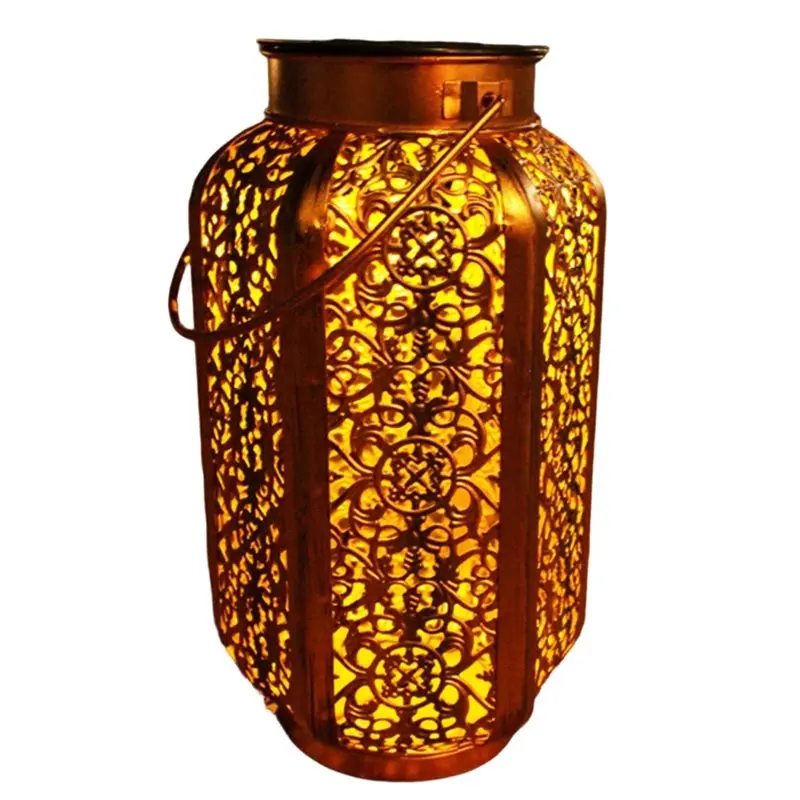 [B17B!】 LED Solar Hanging Lantern Retro Iron Art Hollow Light Metal Pathway Landscape Lamp Vintage Outdoor Decorative