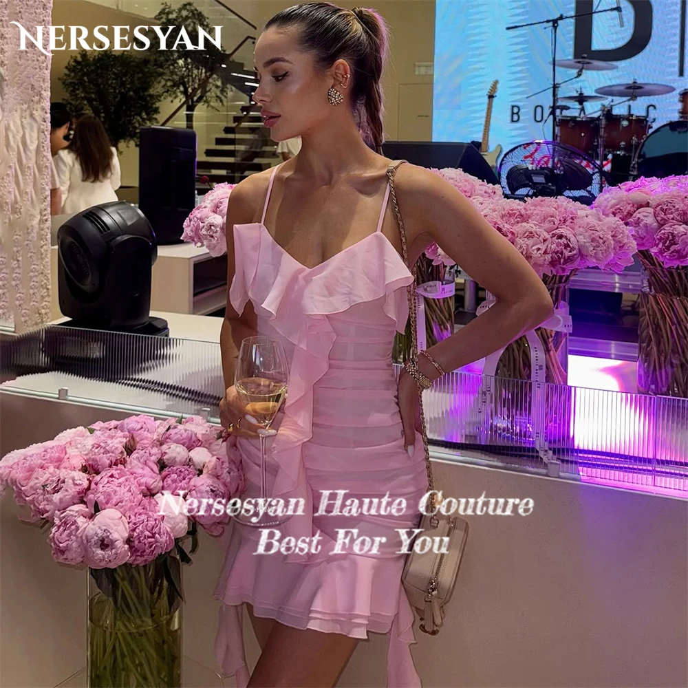 Nersesyan Robes de bal en mousseline de soie rose Bretelles spaghetti Volants Mini robe à plusieurs niveaux Robes de fête d'anniversaire 2025 pлаття жіно Kuy personnalisé