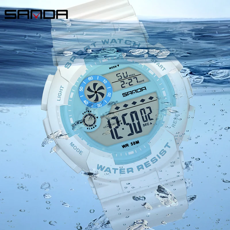 2024 SANDA 6114 Fashion Simple Ladies Sport Watches Women Wristwatches Alarm Clock Resistant Waterproof Digital Watch For Girl
