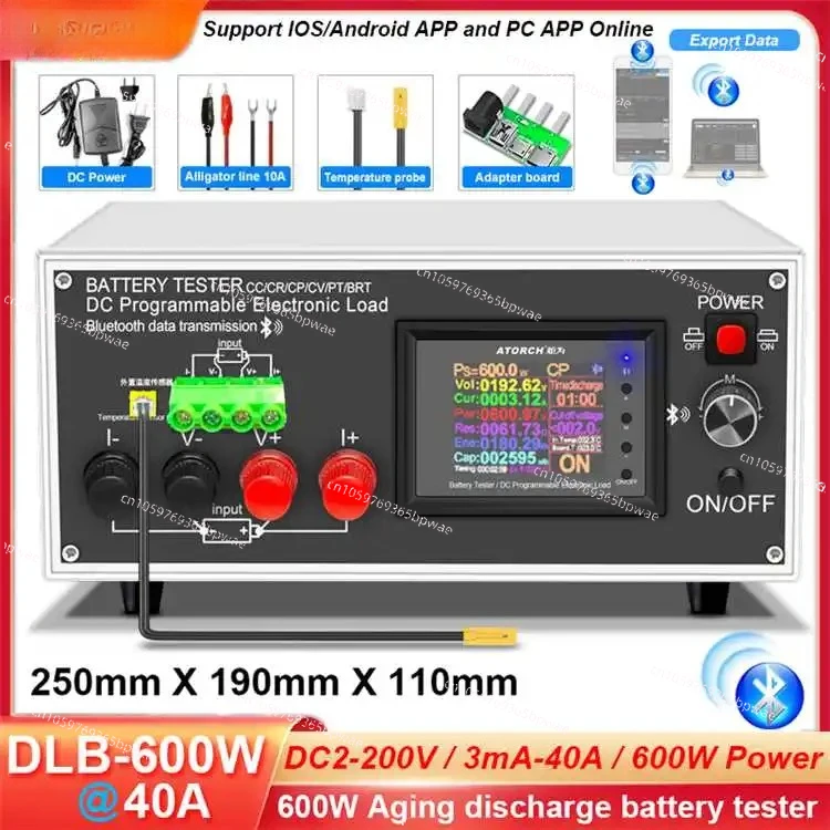 Programmable DC Electronic Load Tester DLB-600W 200V 40A High Precision Digital Battery Capacity Analyzer Car Lithium