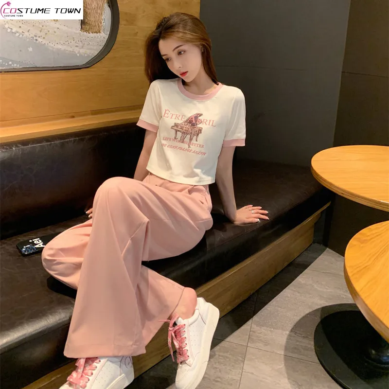 

Leisure Fashion Set Women's Summer 2023 New Korean Edition Small Stature Fashion Age Reducing Top Wide Leg Pants Two Piece Set