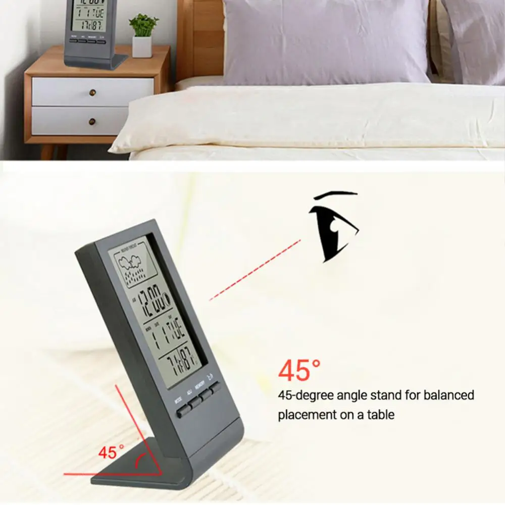 Electronic Digital Temperature Humidity Meter Thermometer Hygrometer Indoor Outdoor Weather Station Mini Clock