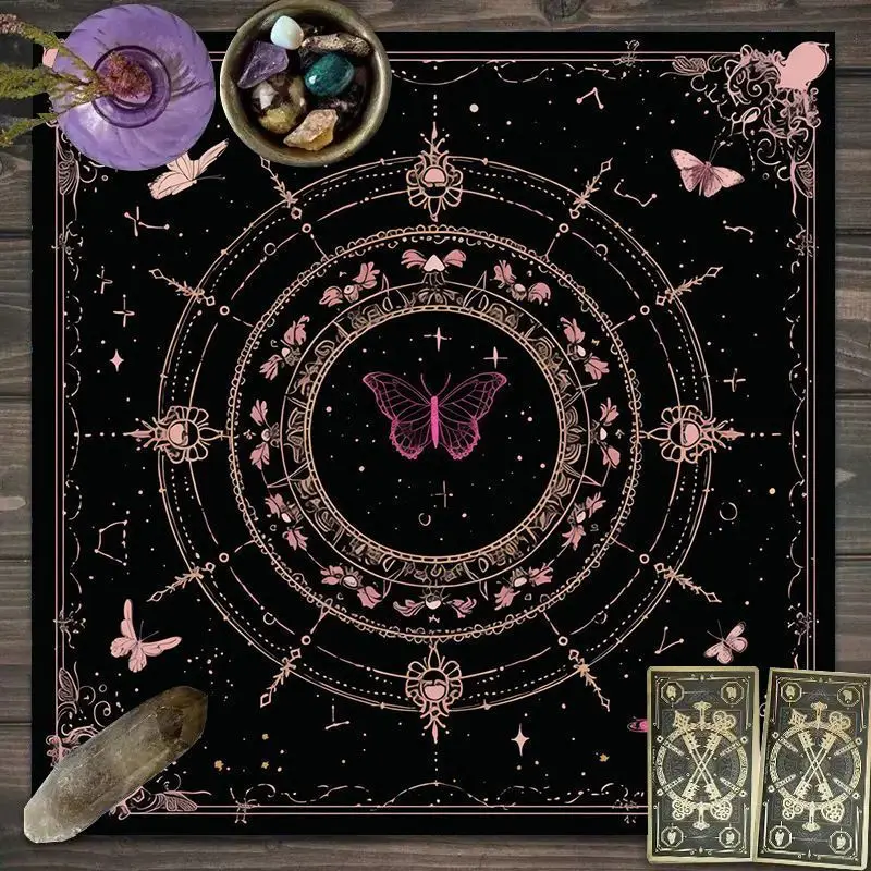 Dreamy Pink Star Moon Butterfly Tablecloth, Tarot Card Magic Game Board Game Special Table Mat, Home Desk Decoration