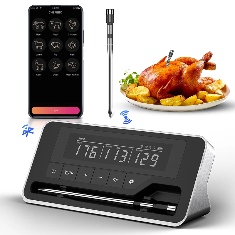 Meat Thermometer Wireless Probe Bluetooth Digital Food Thermometer Support Mobile APP With LCD Screen for Oven Smoker BBQ Gril