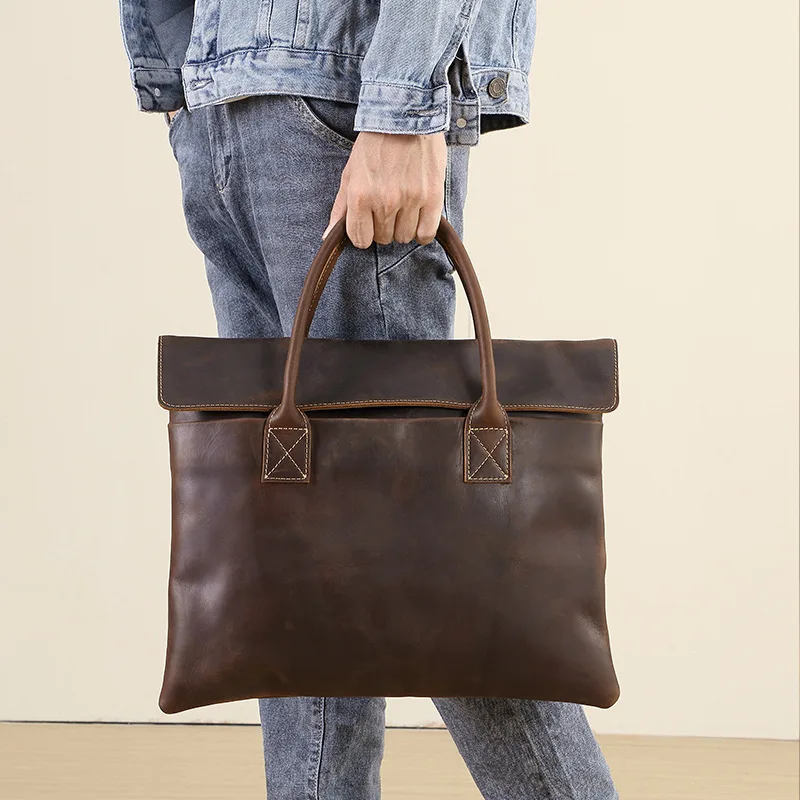 YL-18G-502 Men's Lightweight Crazy Horse Leather Portable Briefcase Business Leather Top Layer Cowhide 15 Inch Computer Bag
