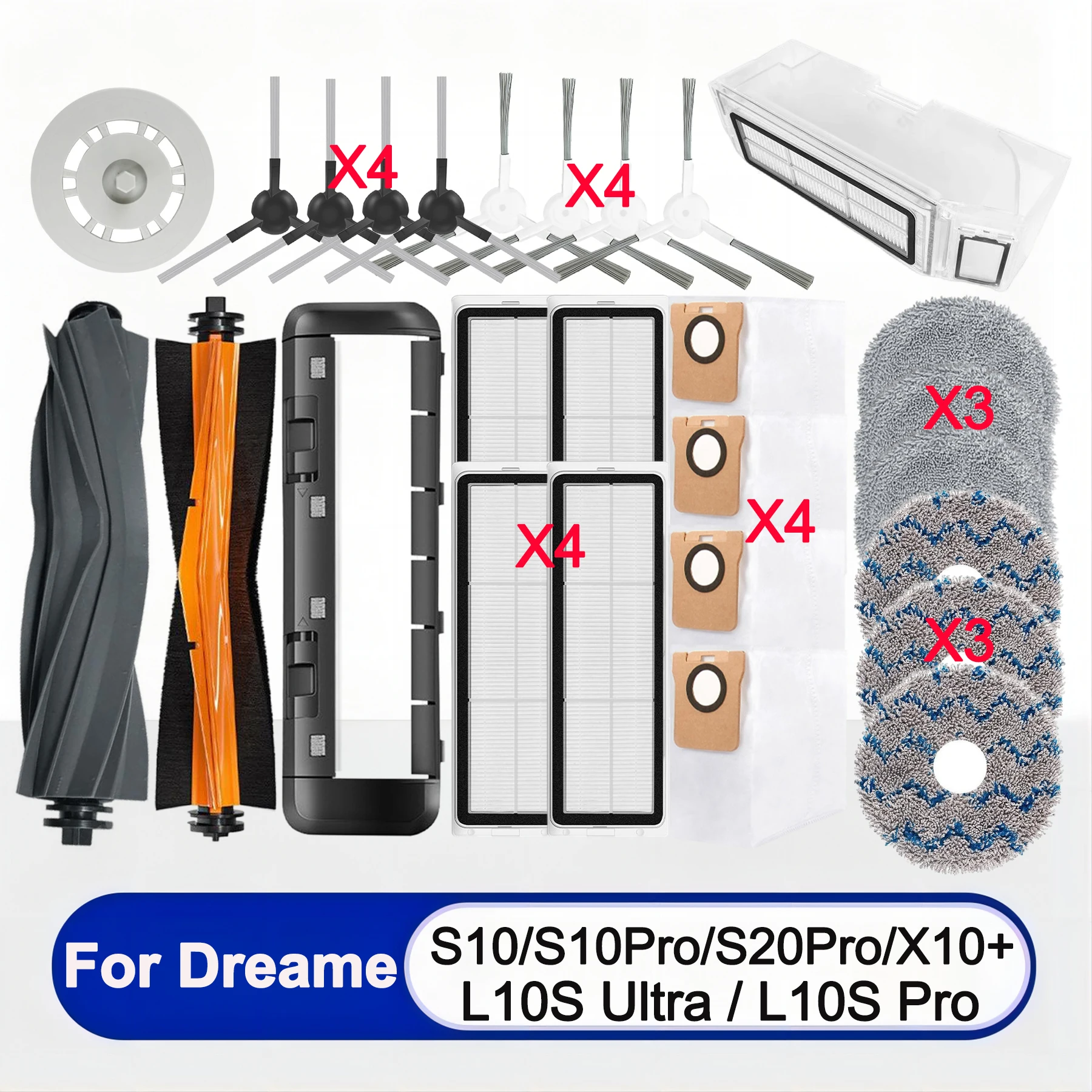 Dreame l10s ultra, l10s pro, s10 pro, s10, s20 pro, x10 + robô vácuo peças de reposição: rolo escova lateral principal, filtros, acessórios de saco de pó