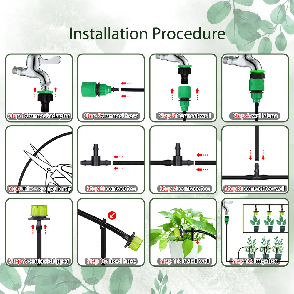 5-50m Garden Automatic 4/7mm Hose Green Micro Drip Irrigation System Spray 1/4\'\' Planting Self-Watering Kit Adjustable Dripper