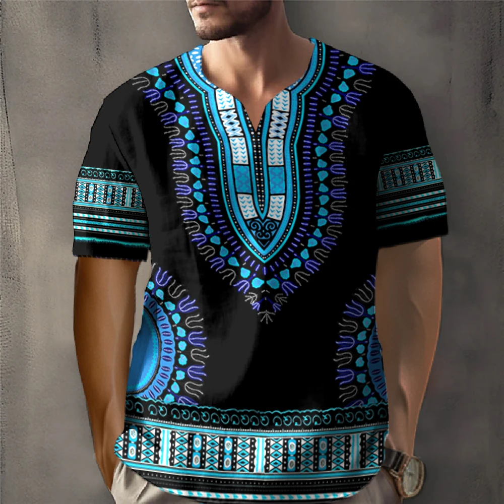 Unisex Dashiki T-shirts tradicionais para homens e mulheres, manga curta, 3D impresso, roupas extragrandes, moda verão