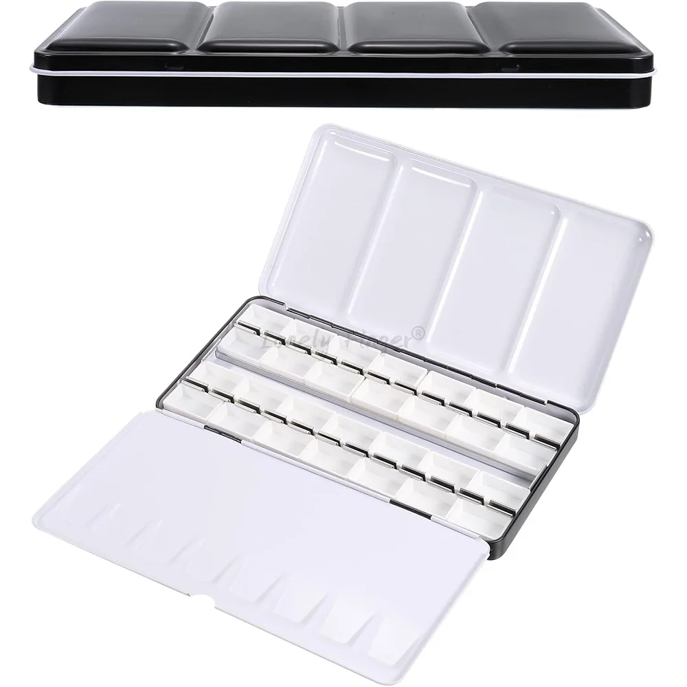 

Empty Watercolor Palette, Metal Watercolor Tin with 28pcs Full Pans Paint Case with Lid Paint Box for Travel Gouache Oil Paint