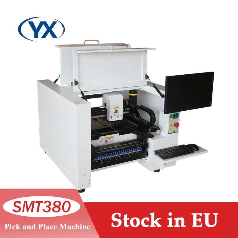 Stok di EU SMT380 kecepatan tinggi 4 kepala otomatis SMT SMD pilih dan tempel mesin LED PCB papan membuat peralatan perakitan