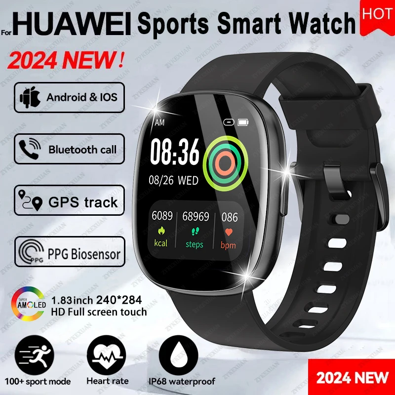 For HUAWEI GPS Track Smart Watch Men Women 1.83 Inch AMOLED Screen Heart Rate Bluetooth Call IP68 Waterproof SmartWatch 2024 New