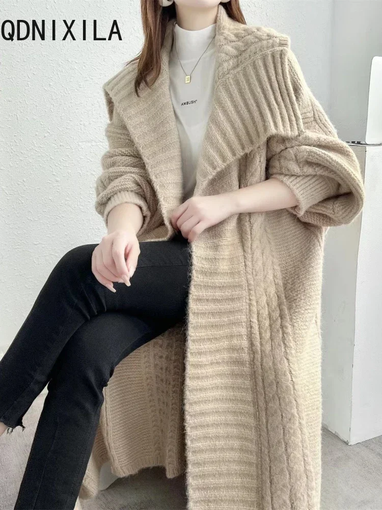 Oversized Cardigan Women Turn Down Collar Casual Sweaters Coats Fashion Warm Pink Knitted Cardigan Autumn Winter New Tops 2024