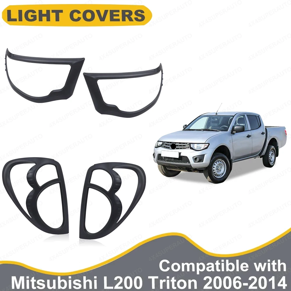 Matte Black Head Light Taillight Covers For Mitsubishi L200 Triton 2006-2014 ABS Front Rear Lamp Hood Car Exterior Accessories