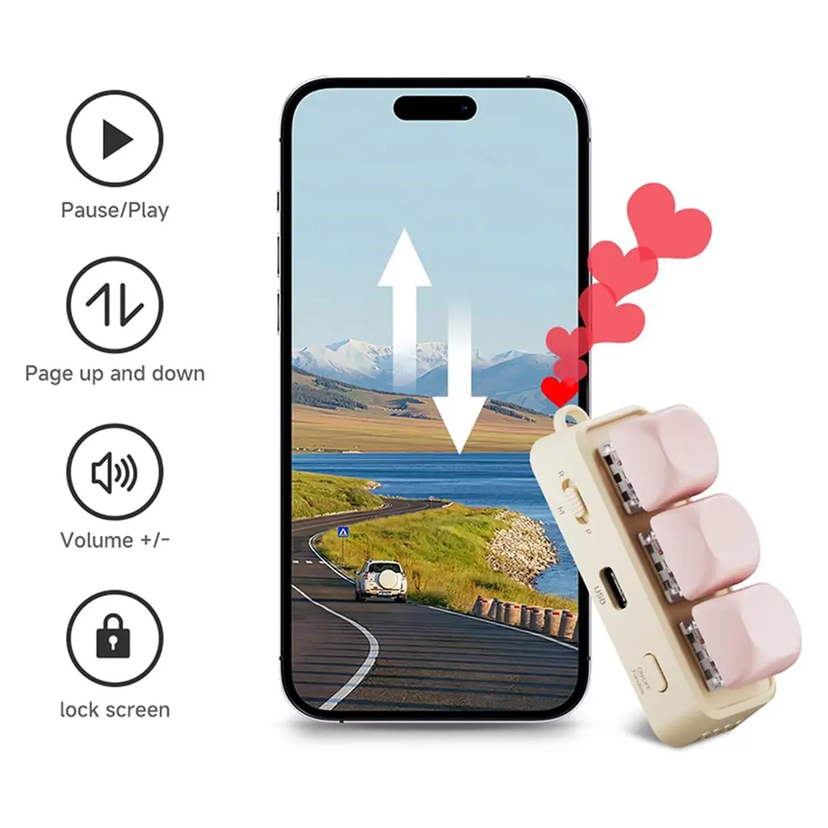 Multi-Functional BlueTooth Keyboard Page Turner Short Video Slide PPT PDF Page Flipping Music Switch Take Photos A