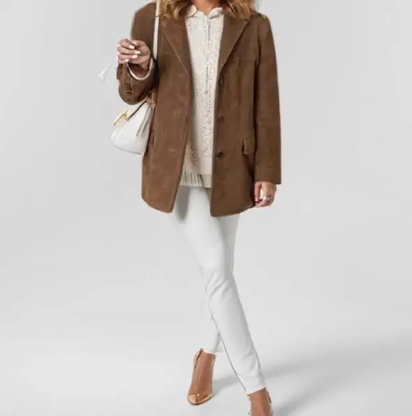 

2025 Casual Temperament Retro Style Pocket Solid Color Long Sleeved Suit Jacket Autumn Solid Color Women Lapel Commuting Jacket