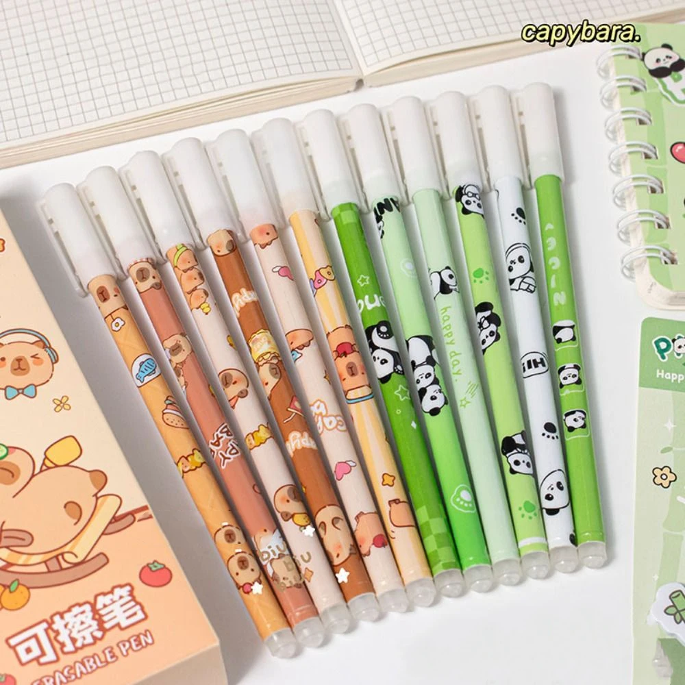12 Pcs/Set Capybara Pattern Erasable Pen Quick-Drying Blue Ink Writing Smooth Office Accessories Stationery Elegant Pen