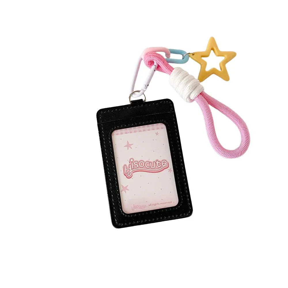 ID Card Protective Leather Bus Card Cover PU Leather Credit Card ID Card Holders Key Chain Keyring Badge Holders School Supplies