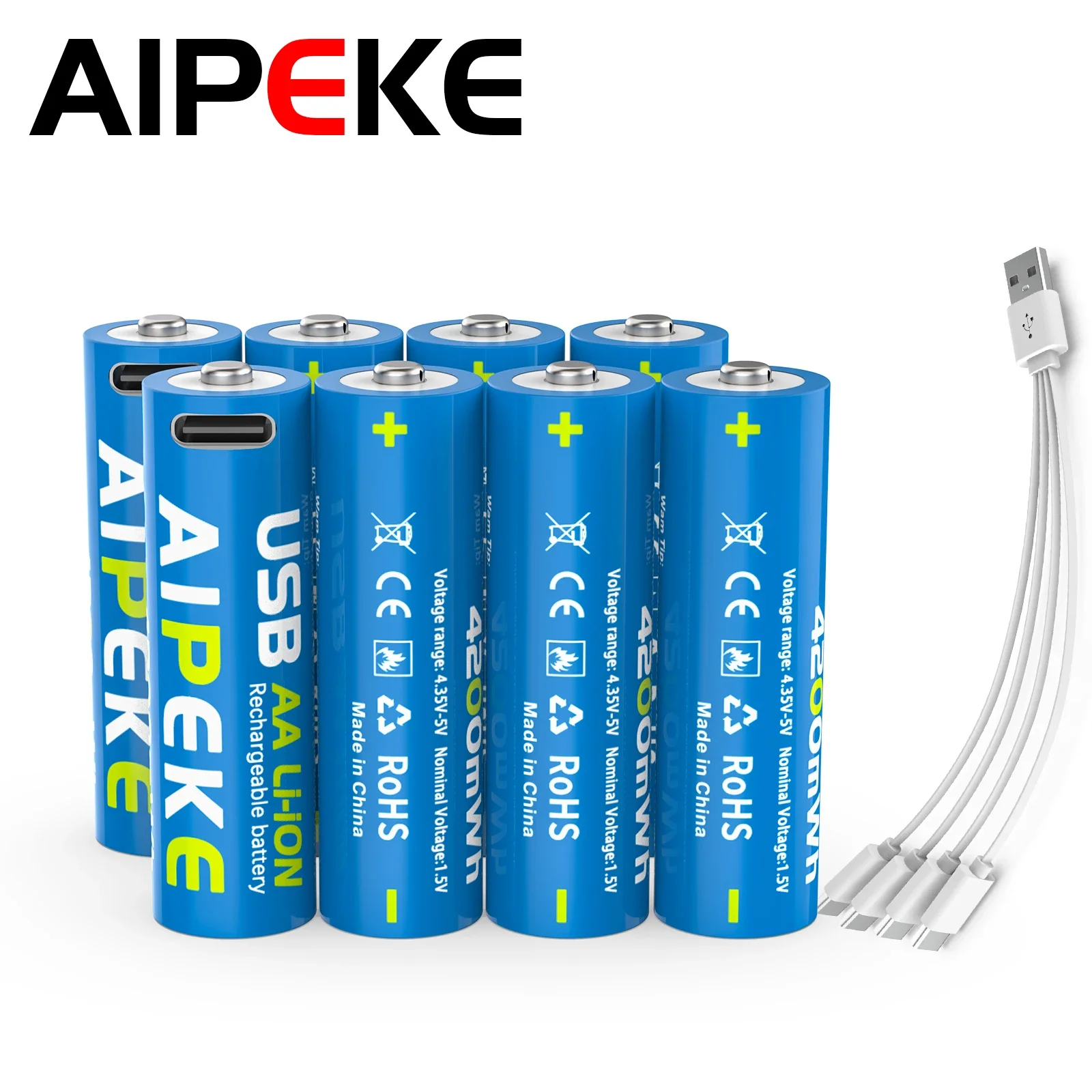 

AIPEKE AA1.5V 4200mWh Rechargeable Batteries AA USB lithium battery for Game Machine Mouse Massager Mouse Metal Metal Intercom