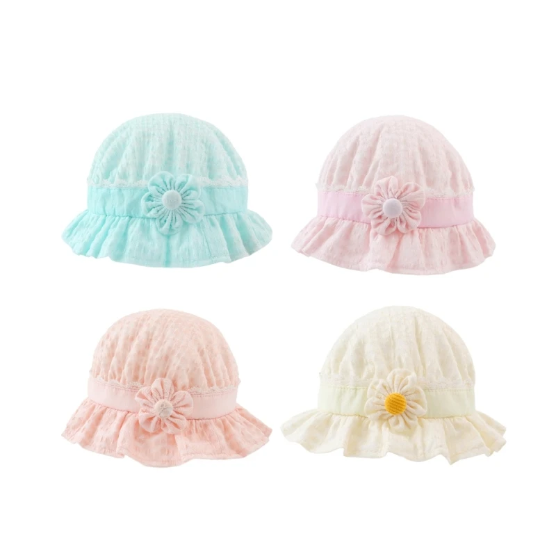 Infants Sun Hat Travel Beach Sunhat Flower Charm Girls Bucket Caps Lovely Baby Fisherman Hat Windproof for Outdoor Fun K5DD