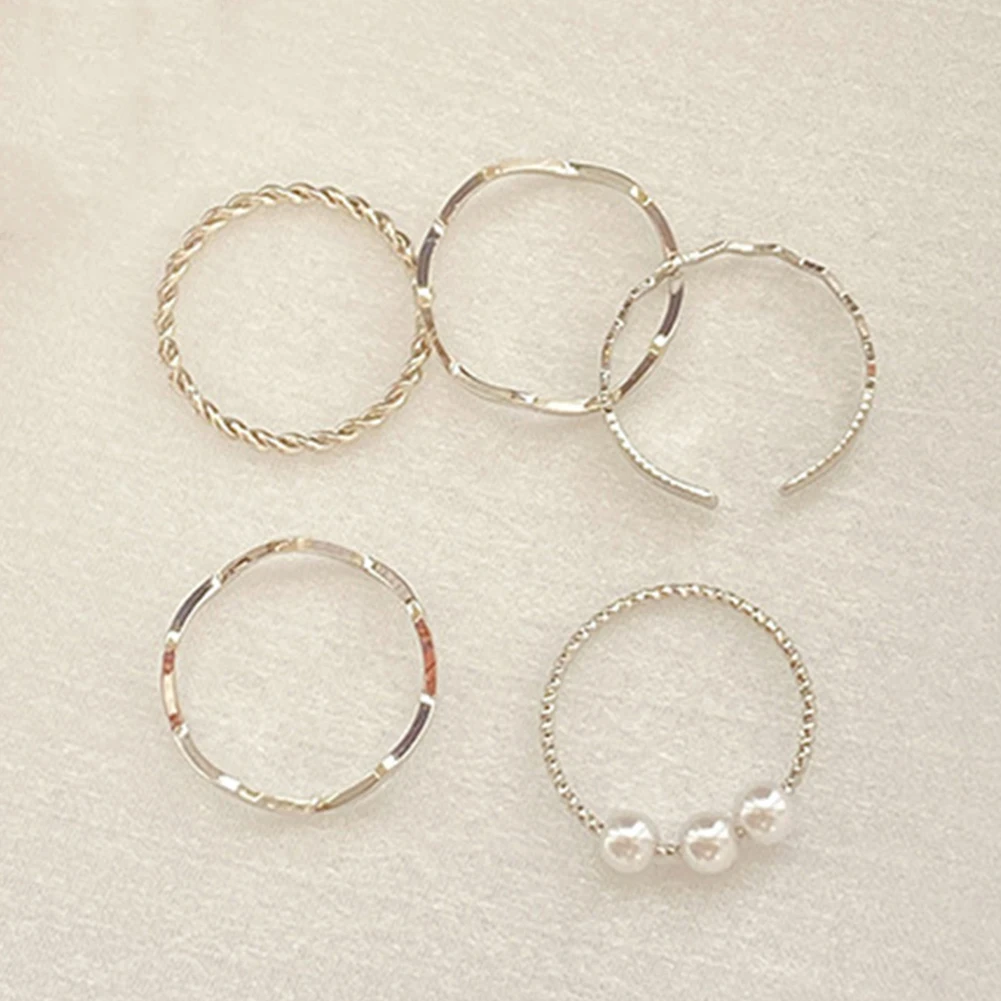 5 Piece Fashion Waves Rings Set For Women Delicate Personalized Rings Anniversary Valentine's Day Gift Delicate Accessories