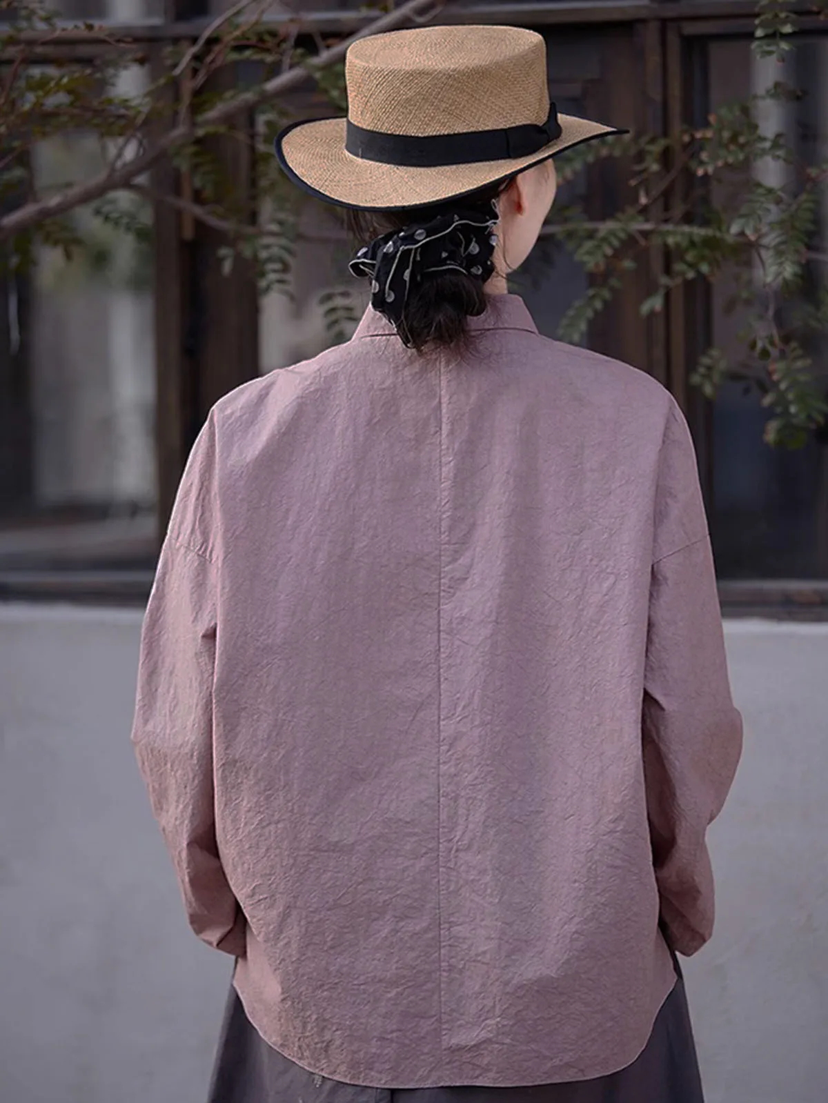 Retro Artistiek Katoen Single-Breasted Shirt Lange Mouwen Dames Lente Zomer Getextureerde Kleine Revers Casual Losse Tuniek Tops Jas