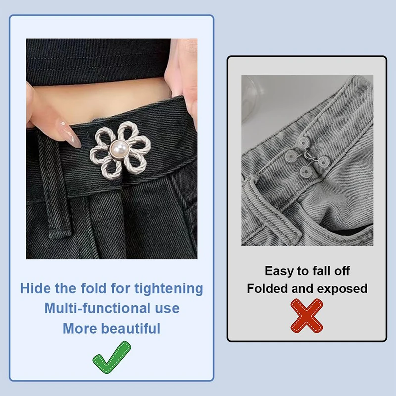 

Pant Waist Tightener Flower Buttons Pins For Loose Jeans, 2025 New Adjustable Waist Buckle Extender Set Pants Clips
