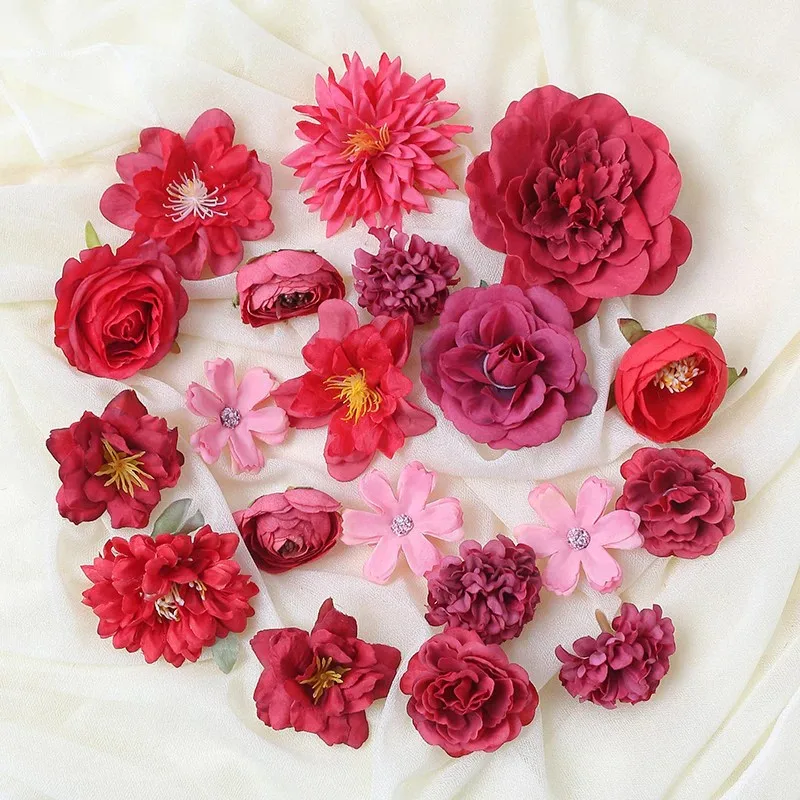 Gemischte künstliche Blumenköpfe, Seidenrose, künstliche Blumen für Heimdekoration, Hochzeit, Hochzeit, Dekoration, DIY-Handwerk, Girlandenzubehör – Detail 7