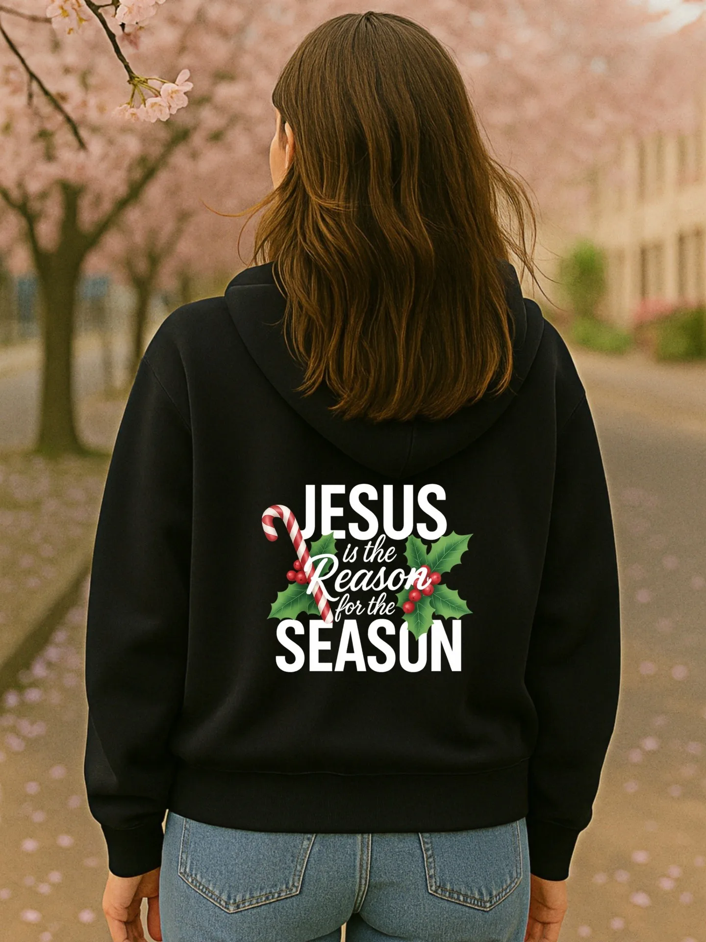 هوديي جرافيك للنساء، طباعة يسوع تحت عنوان، تصميم جمالي كاجوال، صوف، ملابس شتوية للنساء