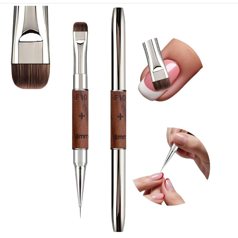 Dual-Ended Hard Nail Art Brush Builder Gel Rhinestone Handle French Tip for Manicure Design Polish Gel Liner Professional Pen