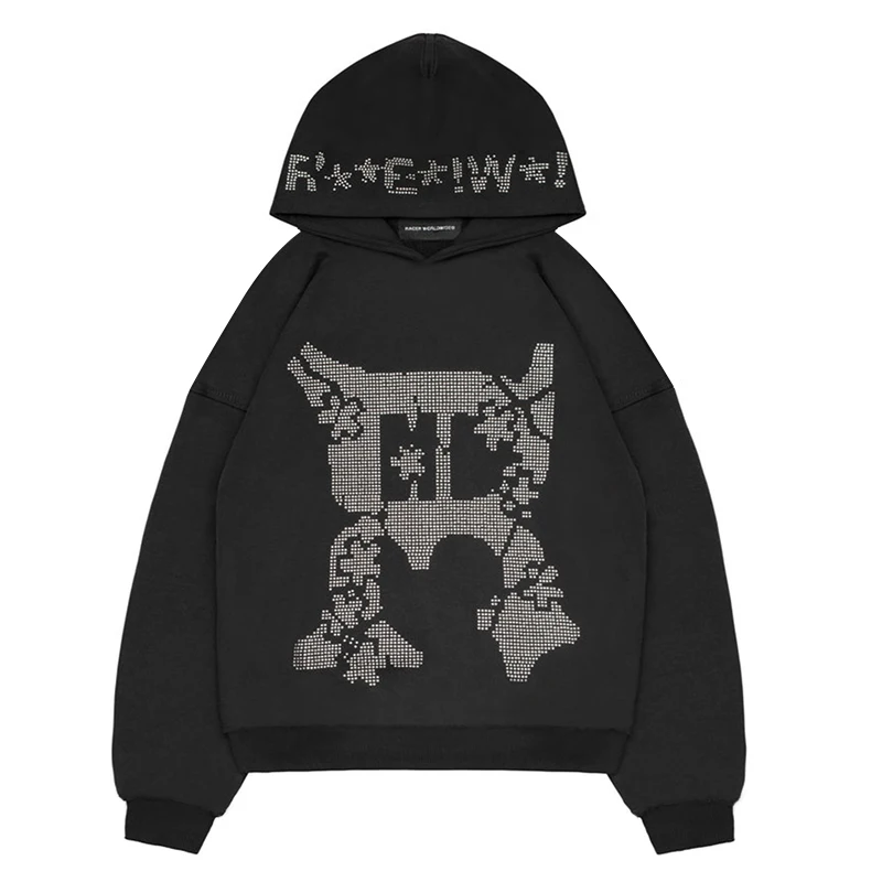 

Gothic Rhinestone Graphic Women's Hoodie High Street Harajuku Vintage Hip Hop Pullover Loose Long Sleeve Sweatshirts Y2k Clothes