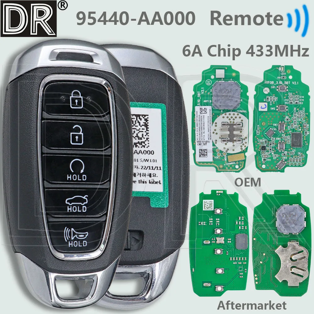 

DR 94550-AA000 6A Chip 433.92MHz OEM/Aftermarekt Proximity Car Remote Key For Hyundai Elantra Avante CN7 2021 2022 2023