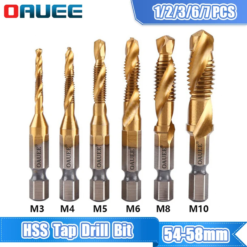 Broca de grifo de 1/2/3/6 piezas, vástago hexagonal, tornillo de rosca HSS Chapado en titanio, máquina de tornillo, grifo compuesto M3 M4 M5 M8 M10,