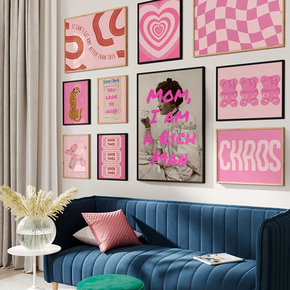 Preppy Aesthetic Gallery Prints Teenage Girl Room Decor College Colorful Pink Wall Art Eclectic Dorm Room Girly Poster Pictures