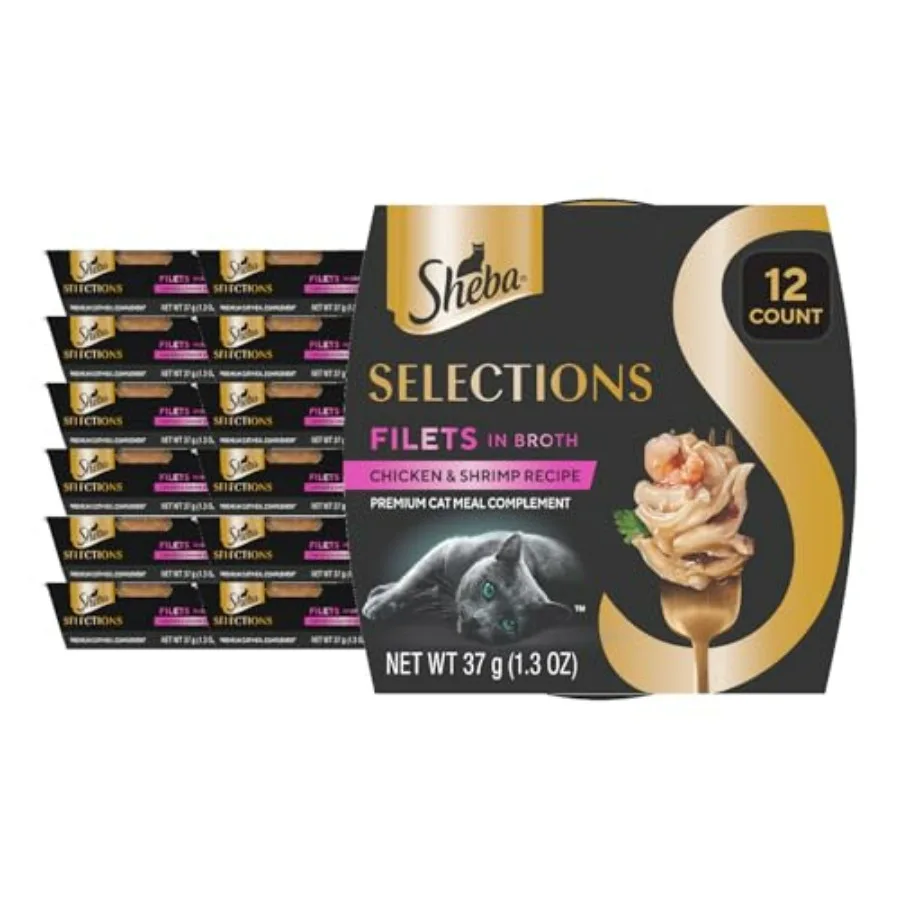

Selections Filets in Broth, Adult Cat Food Wet Recipe, Meal Complement, Wet Cat Food Variety Pack, and Shrimp Recipe, 1.3 oz. C